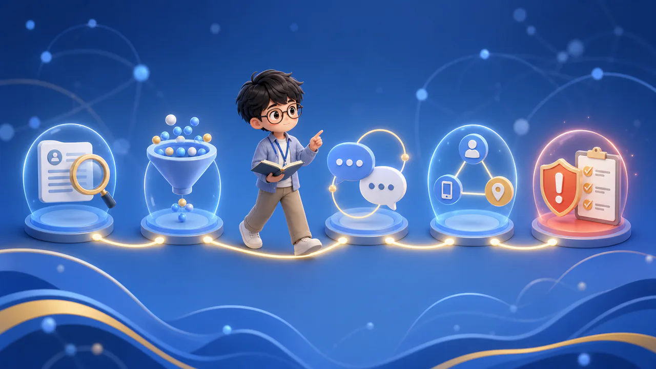 Q 版流程圖:從候選紀錄到關聯分析與風險檢核