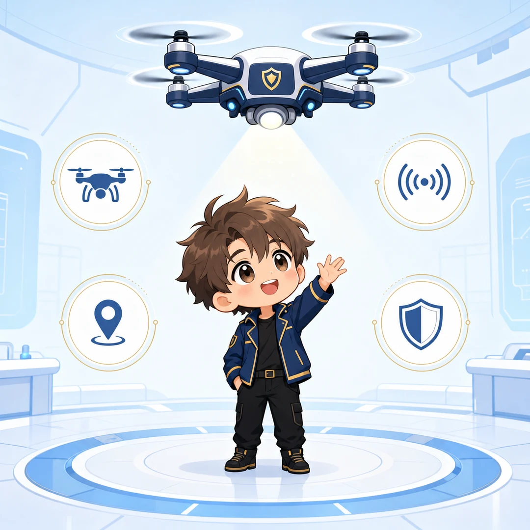 Q 版示意圖：無人機在警政與救災的應用