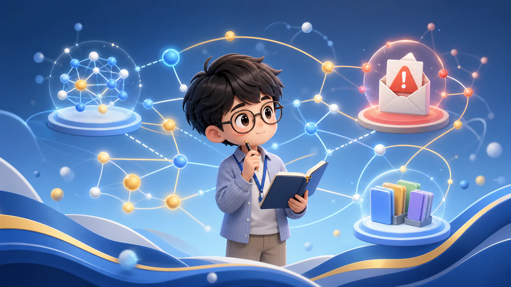 Q 版主題圖：網路流量關聯分析與異常通訊辨識